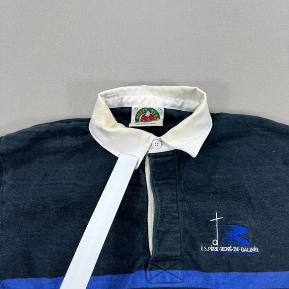 Vintage Barbarian Shirt Mens XS Blue White Stripe Rugby Wear Polo Made In Canada - Picture 6 of 7